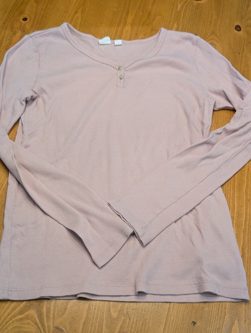 Gap Kids Long Sleeve V-Neck Ribbed Henley, Mauve Pink, Girl's XXL 14/15, LN